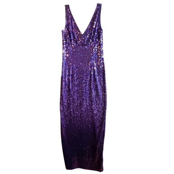 Vtg Y2K Papell Boutique Evening Purple Sequin Column Babydoll Waist Gown Sz 4 - Picture 11 of 16